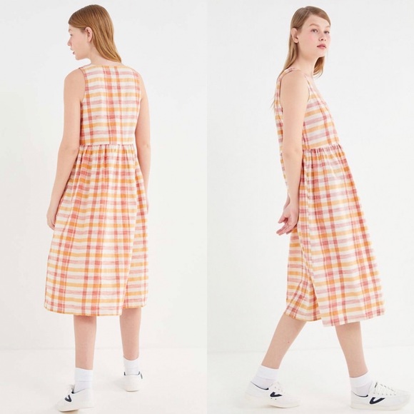URBAN OUTFITTERS Liz Plaid Button Front Midi Dress - Picture 2 of 10